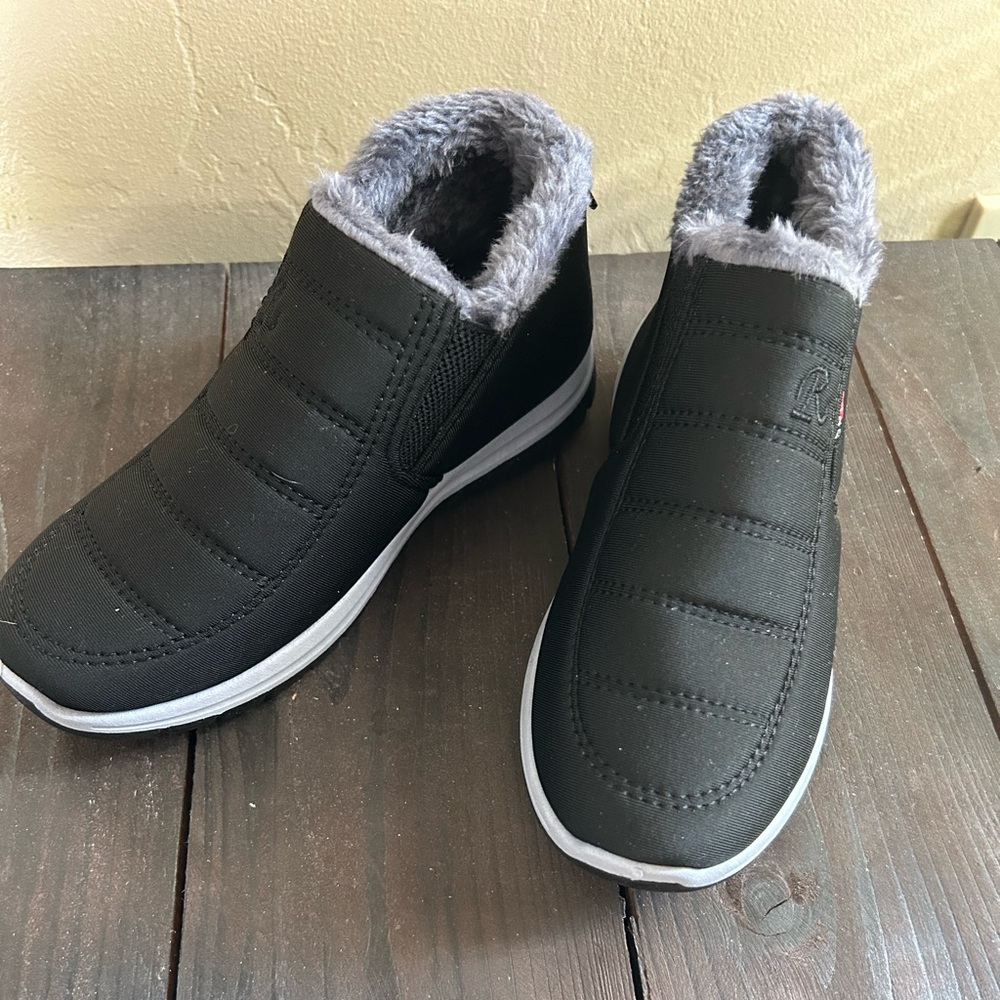 Black Fur-Lined Slip-On Booties NWOT